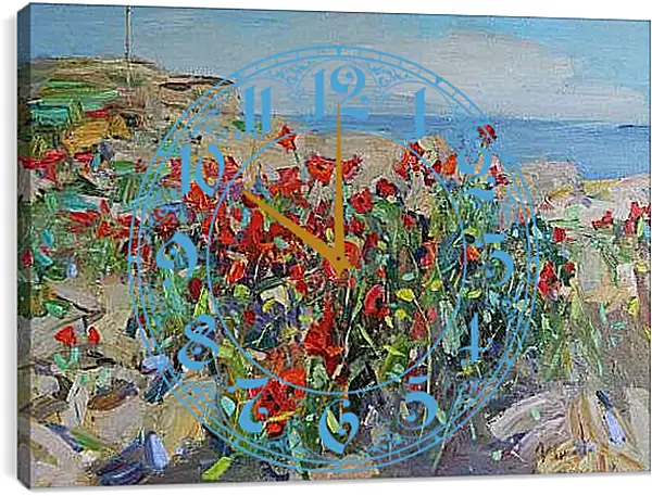 Часы картина - Маки арт