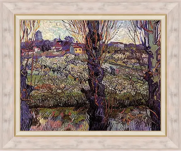 Картина в раме - Orchard in Blossom with View of Arles. Винсент Ван Гог