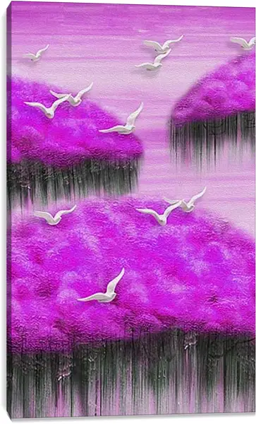 Постер на подрамнике - Птицы над цветами. Арт