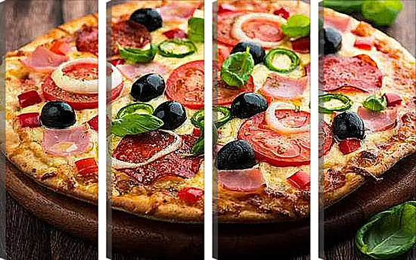 Модульная картина - Пицца с оливками и ветчиной. Аппетитная пицца.