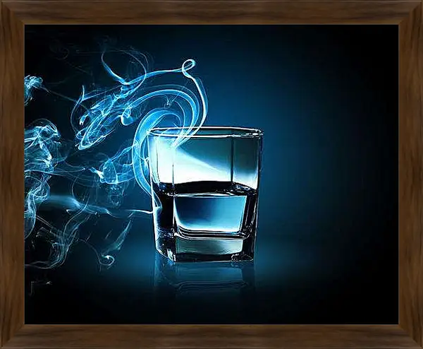 Картина в раме - Стакан с водой. Синий бриз.