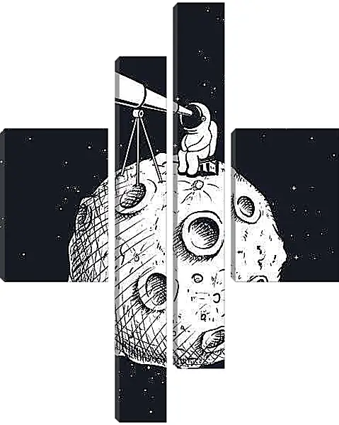 Модульная картина - Космонавт смотрит в телескоп