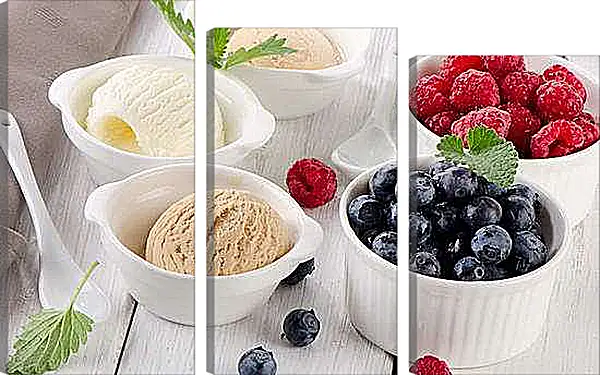 Модульная картина - Мороженое, черника, малина. Сладкое лето.