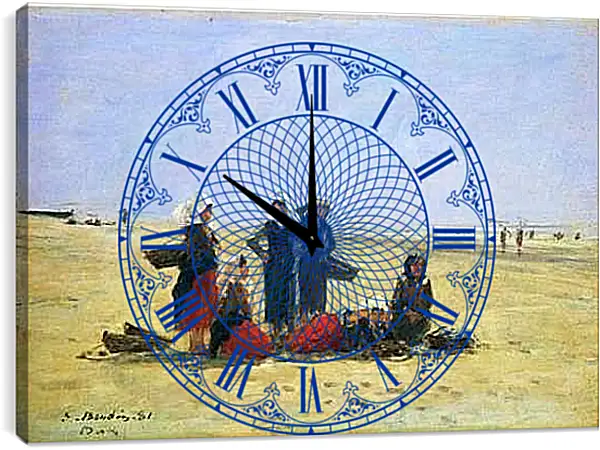 Часы картина - Women on the Beach at Berck. Эжен Буден