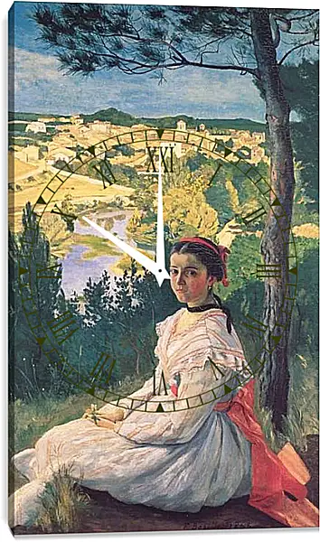 Часы картина - Вид на деревню. Жан Фредерик Базиль