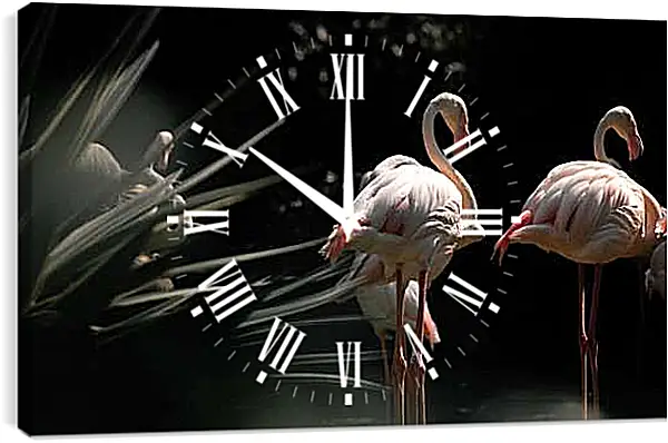 Часы картина - Несколько фламинго