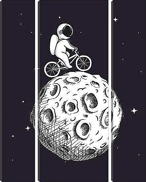 Модульная картина - Космонавт на велосипеде на Луне