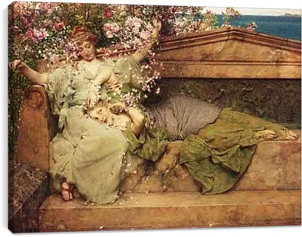 Постер на подрамнике - In The Rose Garden. Лоуренс Альма-Тадема