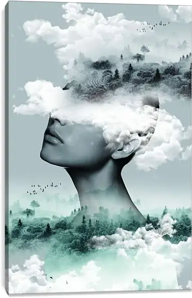 Постер на подрамнике - Лицо девушки в облаках