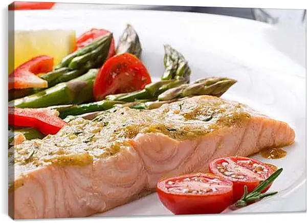Постер на подрамнике - Лосось со спаржей. Свежесть и вкус.