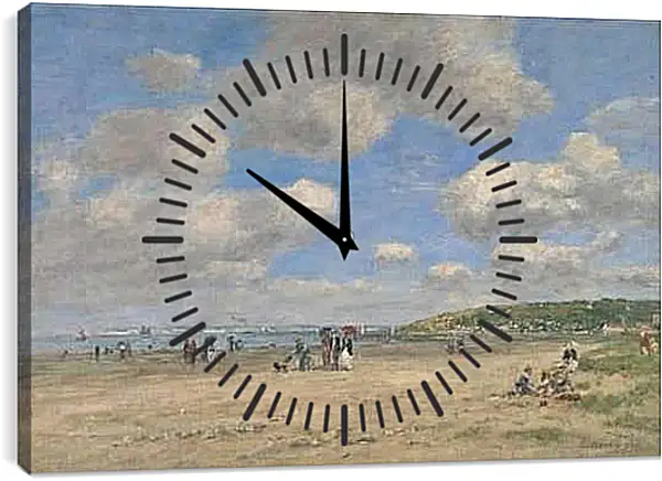 Часы картина - The Beach at Tourgeville-les-Sablons. Эжен Буден