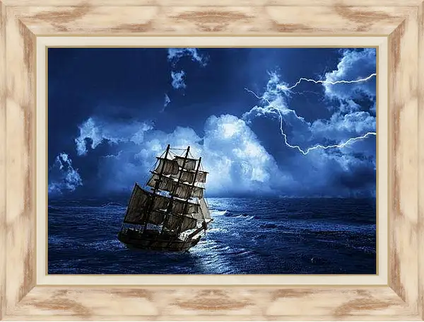 Картина в раме - Корабль во время шторма