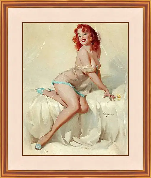 Картина в раме - Рыжая девушка (стиль пин ап)