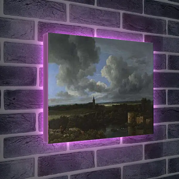 Лайтбокс световая панель - A Landscape with a Ruined Castle and a Church. Якоб ван Рейсдал