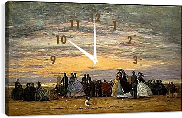 Часы картина - The Beach at Villerville. Эжен Буден