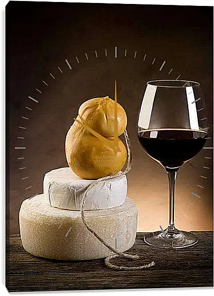 Часы картина - Бокал вина и сыр. Вкус и аромат.