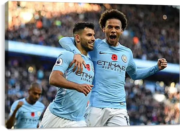 Постер на подрамнике - Празднование гола. Манчестер Сити. Manchester City