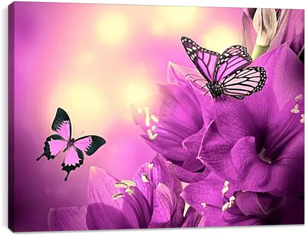 Постер на подрамнике - Бабочки на сиреневом фоне