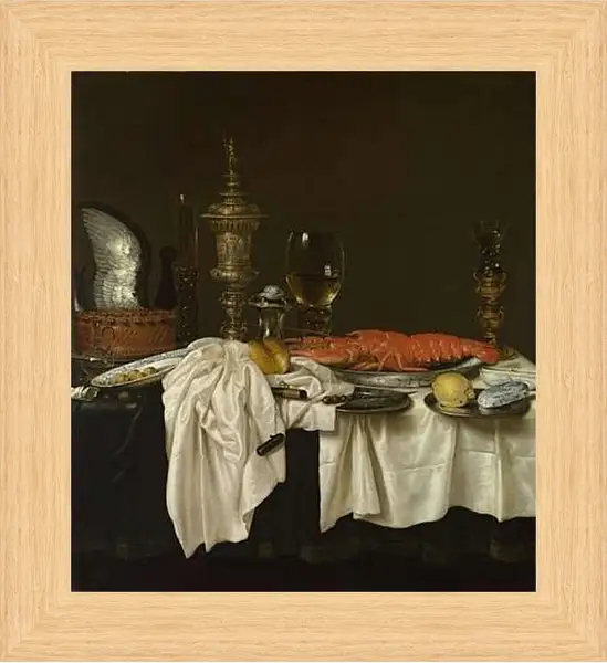 Картина в раме - Still Life with a Lobster. Завтрак с раком. Виллем Клас Хеда