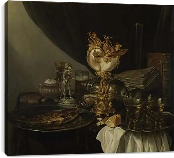 Постер на подрамнике - Still Life with a Nautilus Cup. Натюрморт с чашкой. Виллем Клас Хеда