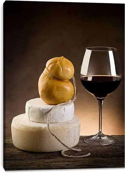 Постер на подрамнике - Бокал вина и сыр. Вкус и аромат.