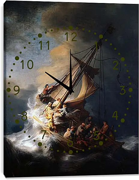 Часы картина - Христос во время шторма на море Галилейском. Рембрандт