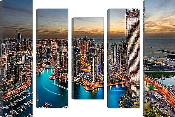Модульная картина - Вид на вечерний город с высоты. Дубай