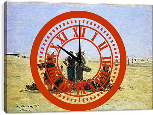 Часы картина - Women on the Beach at Berck. Эжен Буден
