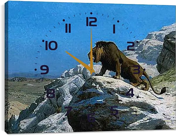 Часы картина - Настороженный лев. Жан-Леон Жером