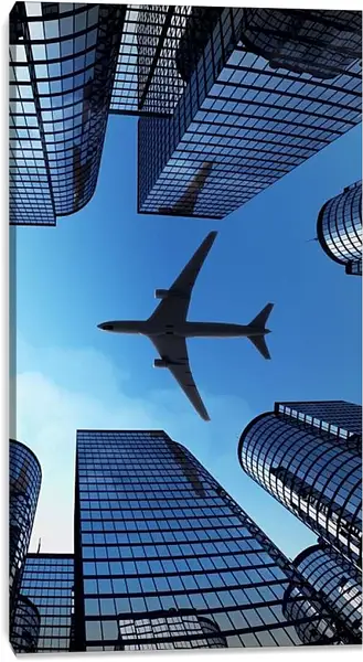 Постер на подрамнике - Небоскребы и самолет