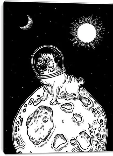 Постер на подрамнике - Астронавт мопс на маленькой планете