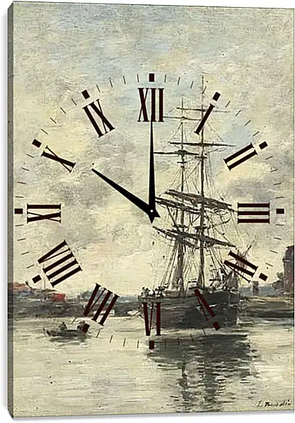 Часы картина - the boat on the river Current. Эжен Буден