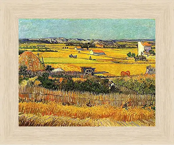 Картина в раме - Harvest at La Crau, with Montmajour in the Background. Винсент Ван Гог