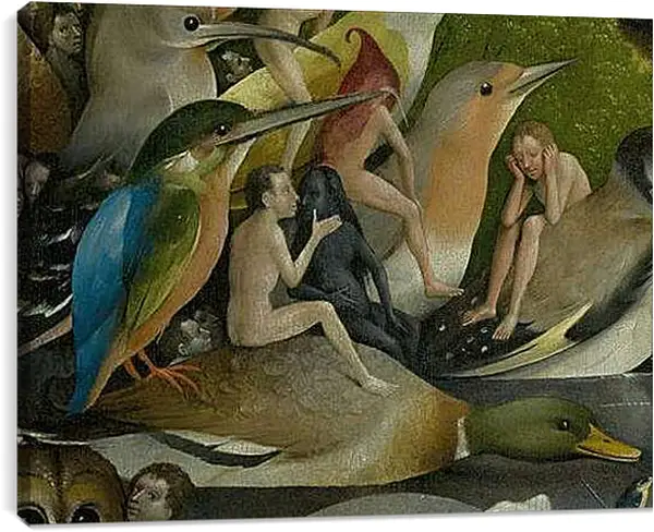 Постер на подрамнике - Bird and Man riding a duck. Иероним Босх