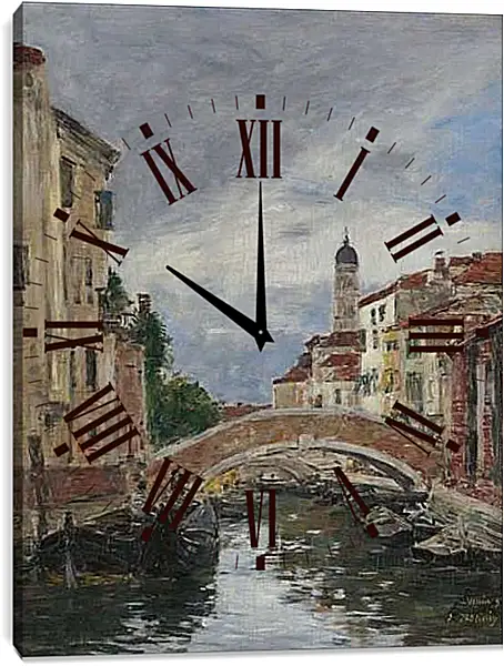 Часы картина - Small Channel in Venice, 1895. Эжен Буден