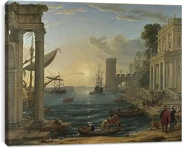 Постер на подрамнике - Seaport with the Embarkation of the Queen of Sheba. Лоррен Клод