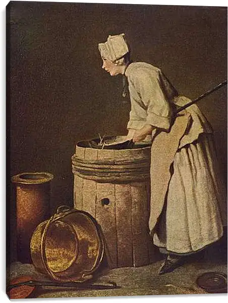 Постер на подрамнике - Frau, Geschirr Scheuernd. Жан Батист Симеон Шарден