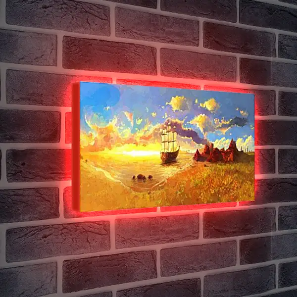 Лайтбокс световая панель - Корабль уплывает в закат