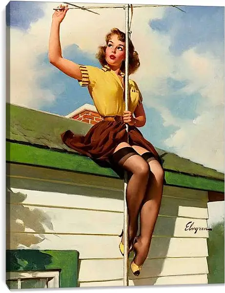 Постер на подрамнике - Девушка ремонтирует антенну