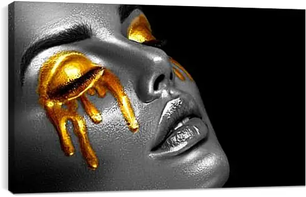 Постер на подрамнике - Золотая краска на глазах у девушки