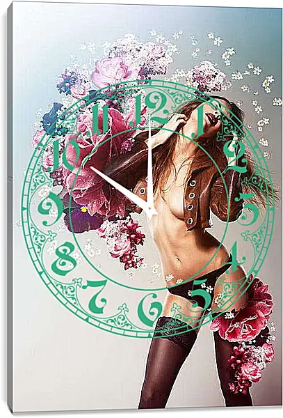 Часы картина - Девушка цветок
