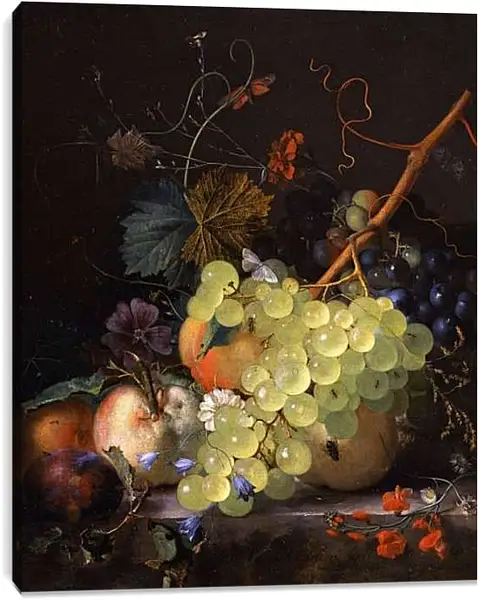 Постер на подрамнике - Натюрморт с фруктами и цветами. Ян ван Хёйсум