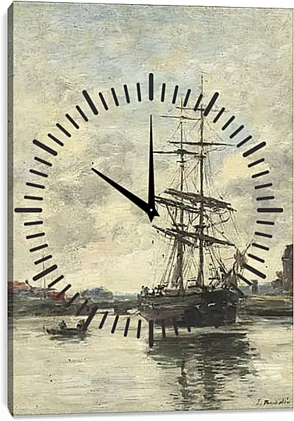 Часы картина - the boat on the river Current. Эжен Буден