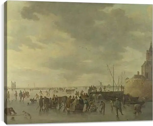Постер на подрамнике - A Scene on the Ice near Dordrecht. Ян ван Гойен