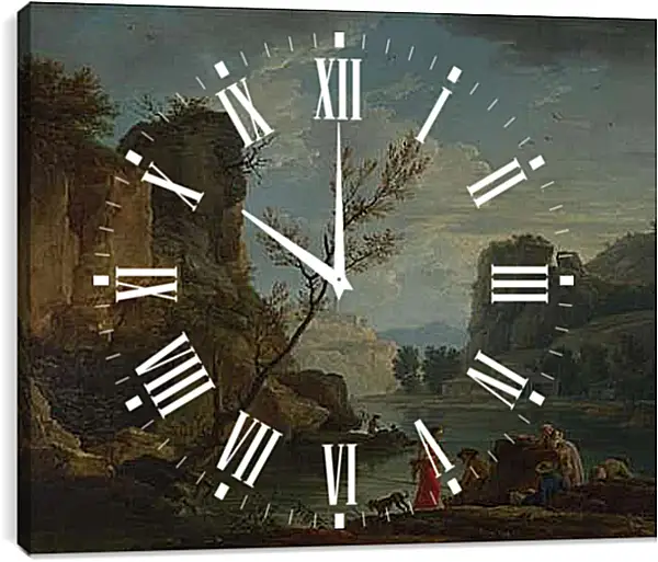 Часы картина - A River with Fishermen. Клод Жозеф Верне