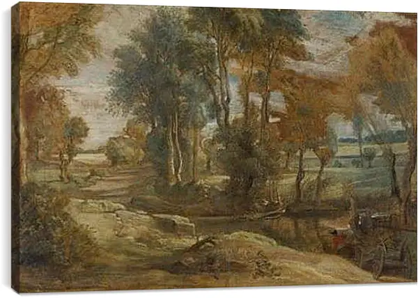 Постер на подрамнике - A Wagon fording a Stream. Питер Пауль Рубенс