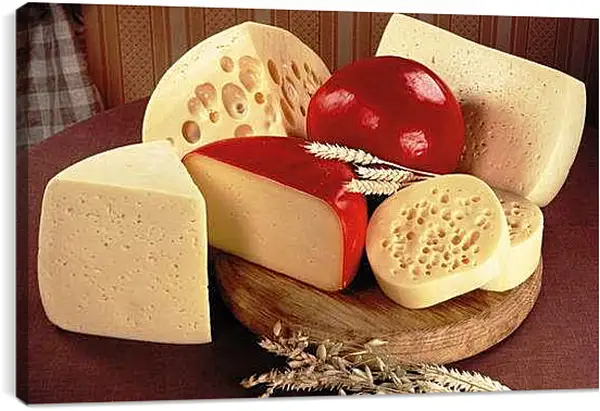 Постер на подрамнике - Сыр различной формы. Сырное Изобилие.