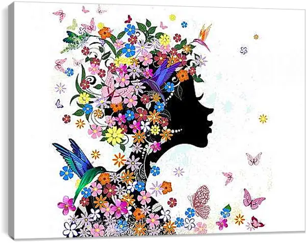 Постер на подрамнике - Девушка и бабочки