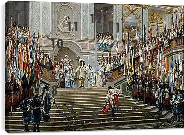 Часы картина - Прием принца Конде Людовиком XIV в Версале в 1674 году. Жан-Леон Жером