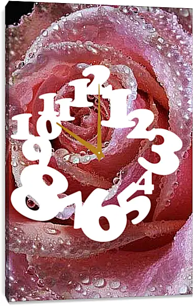 Часы картина - Роза в капельках воды